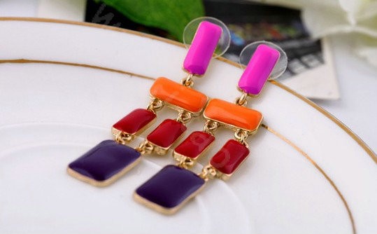 Luxury Unique Purple Gemstone Drop Stud Earrings Gold Plated Women Fashion Jewelry