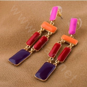Luxury Unique Purple Gemstone Drop Stud Earrings Gold Plated Women Fashion Jewelry