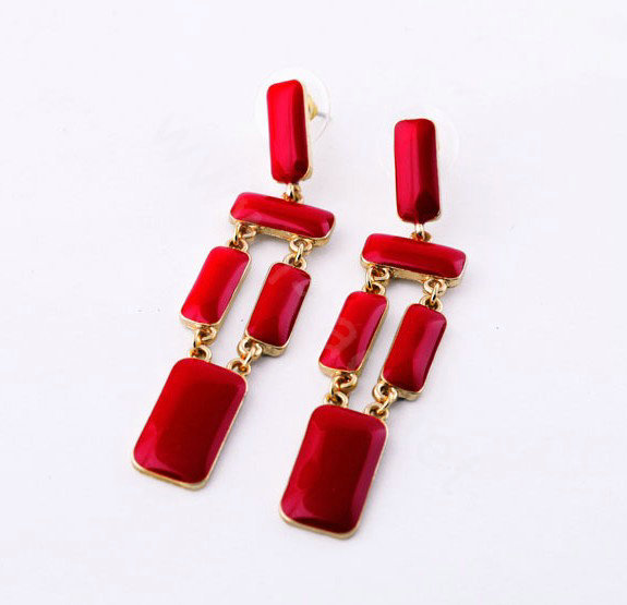Luxury Unique Red Gemstone Drop Stud Earrings Gold Plated Women Fashion Jewelry