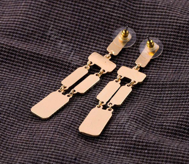 Luxury Unique Red Gemstone Drop Stud Earrings Gold Plated Women Fashion Jewelry