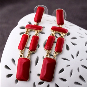 Luxury Unique Red Gemstone Drop Stud Earrings Gold Plated Women Fashion Jewelry