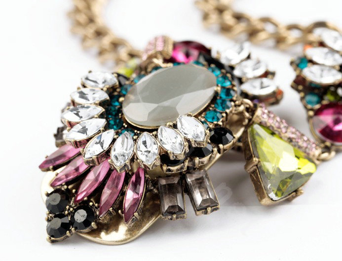 Luxury Unique Retro Multicolor Crystal Gemstone Pendant Choker Bib Statement Necklace Women Jewelry