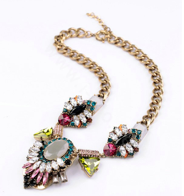 Luxury Unique Retro Multicolor Crystal Gemstone Pendant Choker Bib Statement Necklace Women Jewelry
