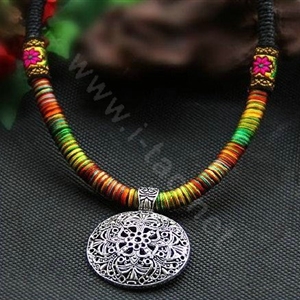 Luxury Women Choker Nation Color thread Silver Pendant Bib Necklace Handmade Jewelry