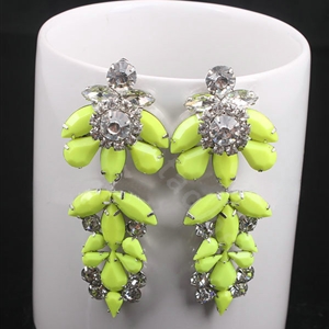Luxury women diamond crystal gem flower dangler earrings jewelry 14k GP - Yellow
