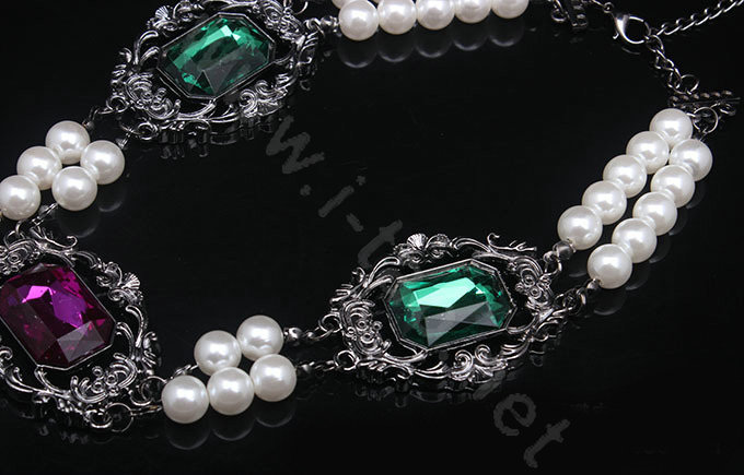 Retro Exaggeration Women Choker Baroque Pearl Crystal Gem GP Bib Pendant Necklace Jewelry