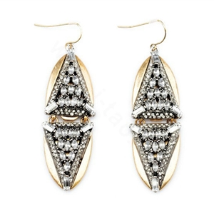 Retro White Crystal Geometric Dangle Earrings Gold Plated Women Fashion Jewelry