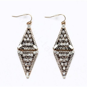 Retro White Crystal Rhombic Dangle Earrings Gold Plated Women Fashion Jewelry
