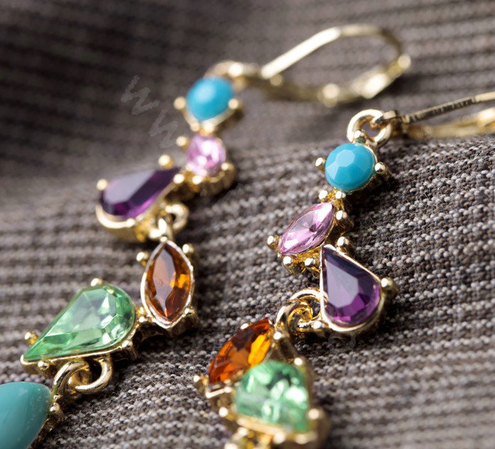 Sweet Crystal Blue Gemstone Dangle Earrings Gold Plated Women Fashion Jewelry