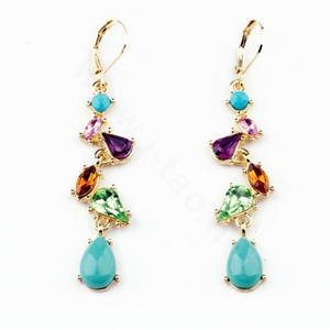 Sweet Crystal Blue Gemstone Dangle Earrings Gold Plated Women Fashion Jewelry