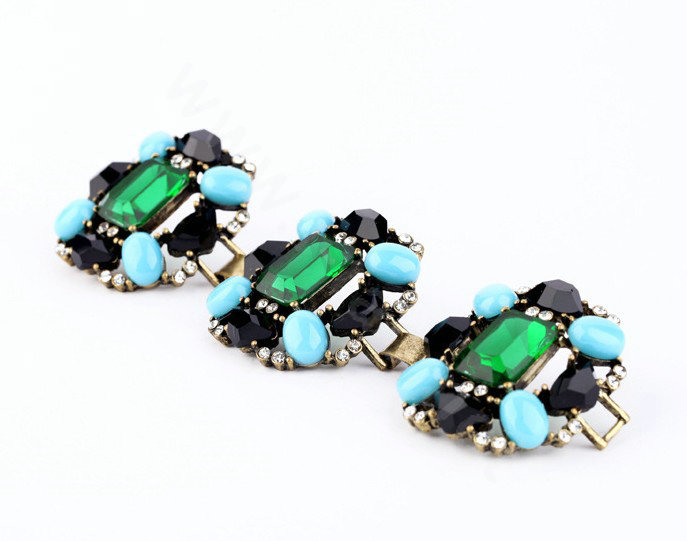 Women Retro Exaggeration Crystal Gem Alloy GP Bracelet Jewelry - Green