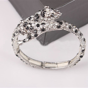 Women Retro Exaggeration Crystal leopard head Alloy GP Bracelet Jewelry - Black