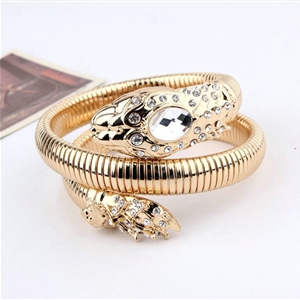 Women Retro Exaggeration Multilayer Rhinestone Crystal Snake Bracelet Jewelry - Gold