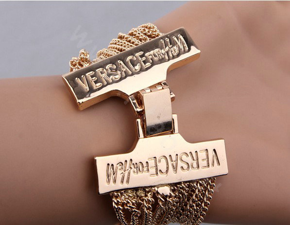 Women Retro Exaggeration Round badge Gold Plated Bracelet Jewelry - Gold