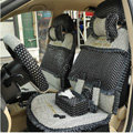 Ayrg Bowknot Dot Lace Universal Auto Car Seat Covers Plush Velvet Full Set 21pcs - Black beige