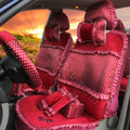Ayrg Bowknot Dot Lace Universal Auto Car Seat Covers Plush Velvet Full Set 21pcs - Red
