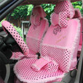 Ayrg Bowknot Dot Lace Universal Auto Car Seat Covers Velvet Plush Full Set 19pcs - Pink