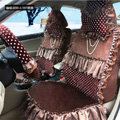 Fashion Dot Lace Universal Auto Car Seat Covers Plush Velvet Full Set 18pcs - Coffee