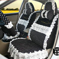 Fashion Lace flower Dot Universal Automobile Car Seat Cover Velvet 18pcs - White+Black