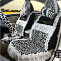 Fashion Lace flower Leopard Universal Automobile Car Seat Cover Velvet 18pcs - White+Black