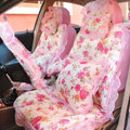 Universal Cute Jacquard flower Print lace Auto Car Seat Cover 15pcs Sets - Pink