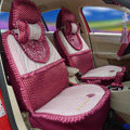 Ayrg Bowknot Polka Dots print Lace Universal Auto Car Seat Cover Ice Silk Full Set 19pcs - Rose
