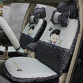Ayrg Cute Bear Polka Dots print Lace Universal Auto Car Seat Cover Ice Silk Full Set 21pcs - Black