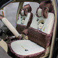 Ayrg Cute Bear Polka Dots print Lace Universal Auto Car Seat Cover Ice Silk Full Set 21pcs - Coffee