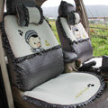Ayrg Cute Bear Polka Dots print Lace Universal Auto Car Seat Cover Ice Silk Full Set 21pcs - Gray