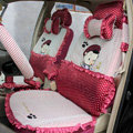 Ayrg Cute Bear Polka Dots print Lace Universal Auto Car Seat Cover Ice Silk Full Set 21pcs - Red