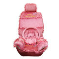Universal Velvet Bowknot Polka Dots print Lace Car Seat Cover 28pcs Sets - Pink