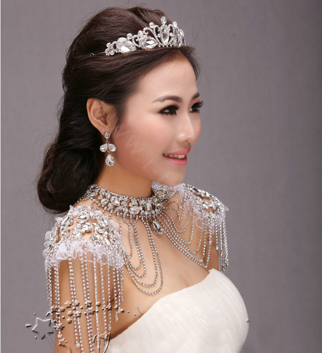 Best Luxury Lace Crystal Zircon Wedding Bridal Shoulder Chain Strap Shawl Necklace jewelry