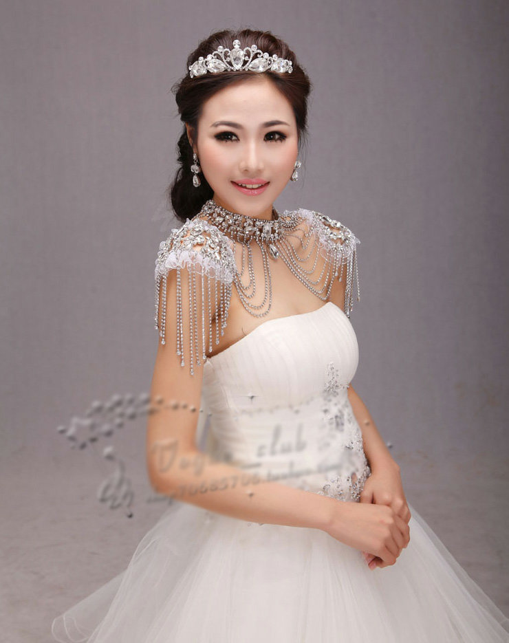Best Luxury Lace Crystal Zircon Wedding Bridal Shoulder Chain Strap Shawl Necklace jewelry