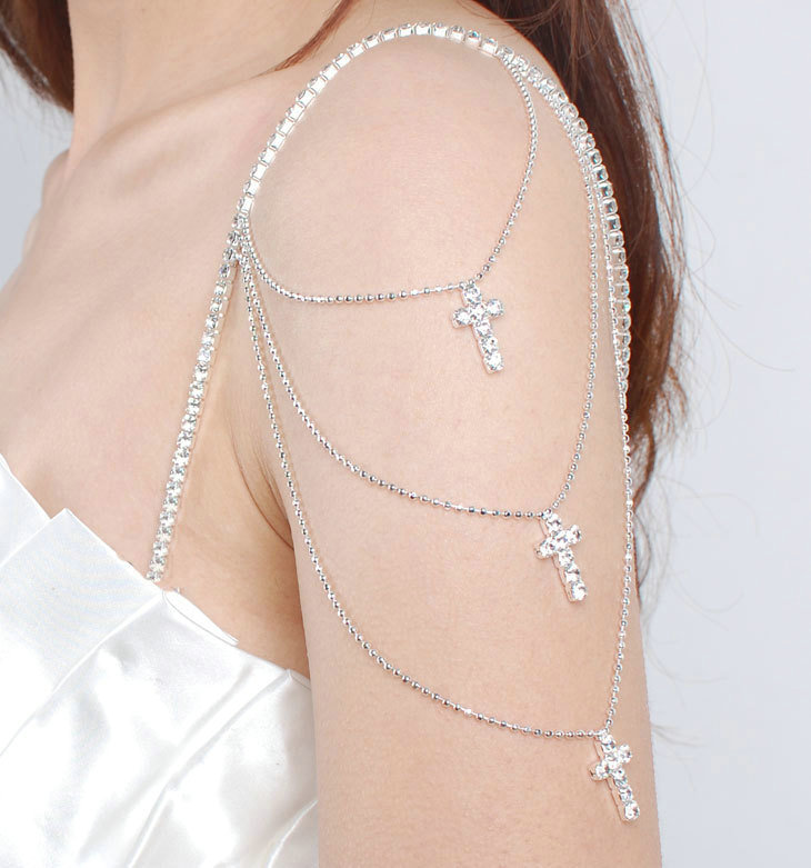 Cheapest Cross Crystal Metal Wedding Bridal Shoulder Chain Strap Necklace jewelry
