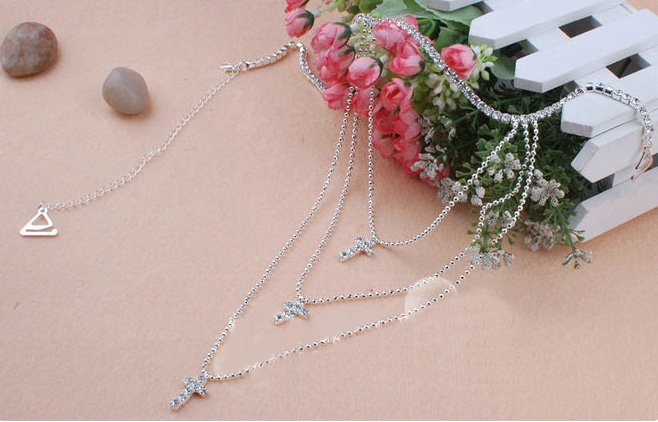 Cheapest Cross Crystal Metal Wedding Bridal Shoulder Chain Strap Necklace jewelry