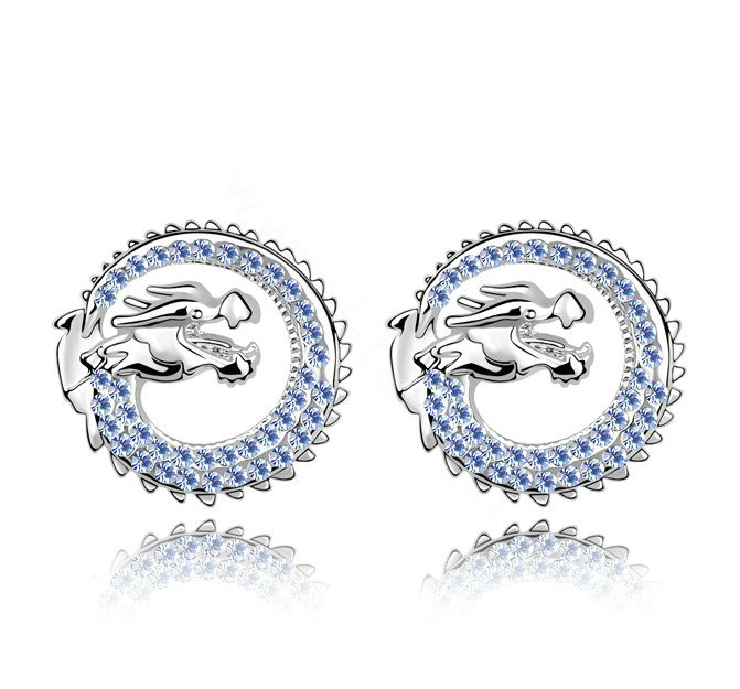 Classic Blue Swarovskii Crystal Zodiac Dragon Stud Earring for Woman Fashion Jewelry