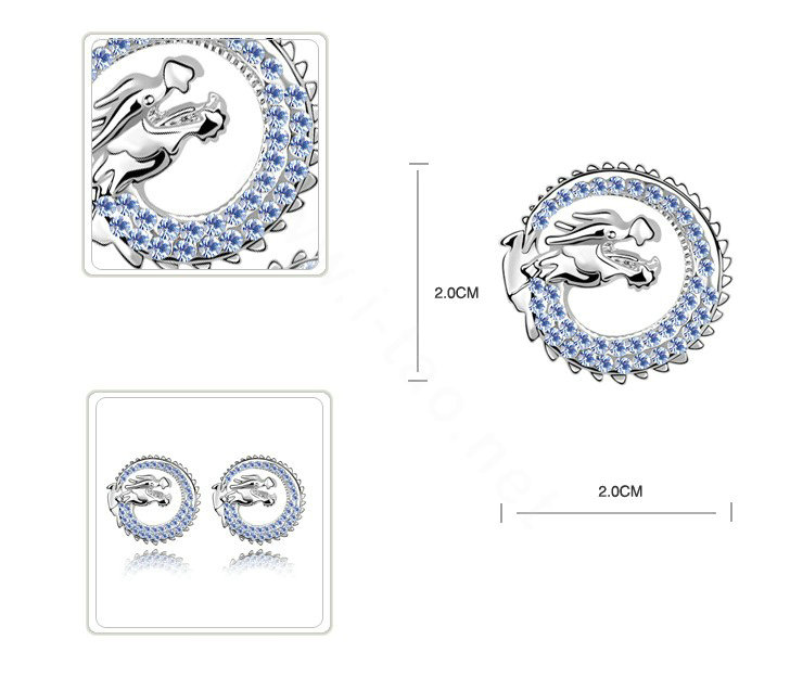 Classic Blue Swarovskii Crystal Zodiac Dragon Stud Earring for Woman Fashion Jewelry