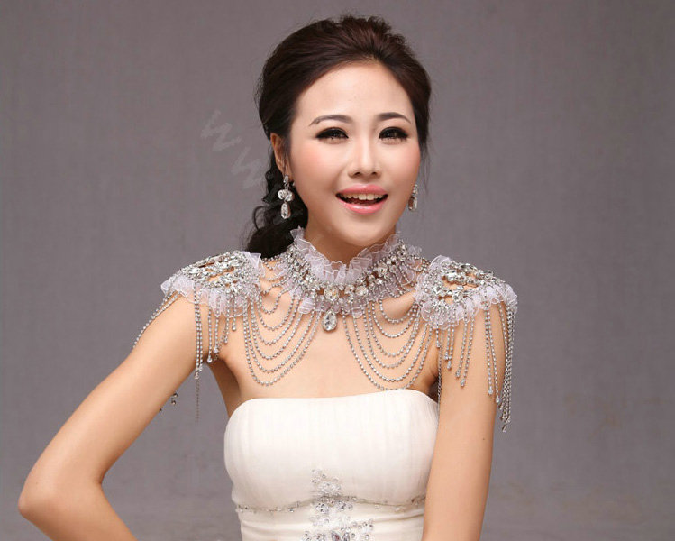 Classic Luxury Lace Crystal Zircon Wedding Bridal Shoulder Chain Strap Shawl Necklace jewelry