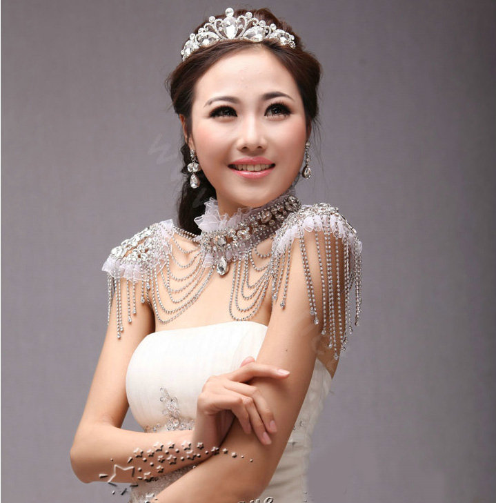 Classic Luxury Lace Crystal Zircon Wedding Bridal Shoulder Chain Strap Shawl Necklace jewelry