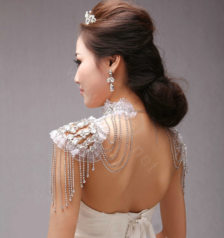 Classic Luxury Lace Crystal Zircon Wedding Bridal Shoulder Chain Strap Shawl Necklace jewelry