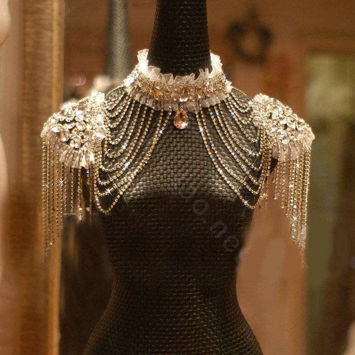 Classic Luxury Lace Crystal Zircon Wedding Bridal Shoulder Chain Strap Shawl Necklace jewelry