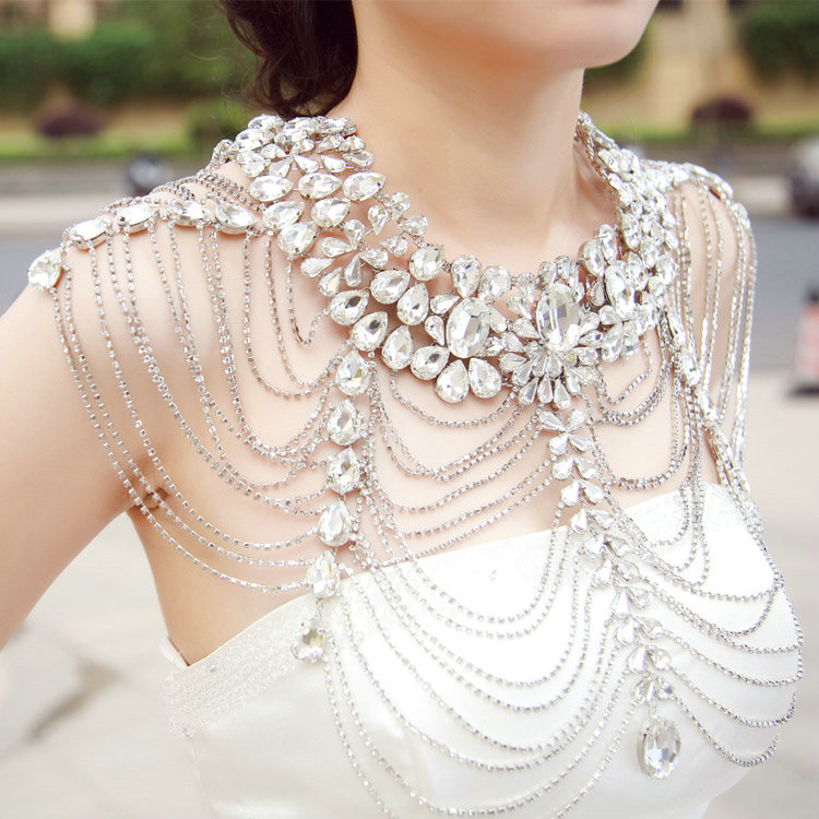 Classic Luxury Water Drop Crystal Wedding Bridal Shoulder Chain Strap Shawl Necklace jewelry