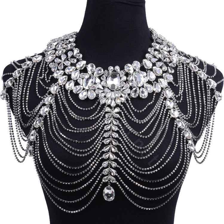 Classic Luxury Water Drop Crystal Wedding Bridal Shoulder Chain Strap Shawl Necklace jewelry