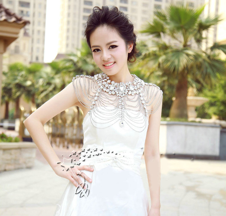 Classic Luxury Water Drop Crystal Wedding Bridal Shoulder Chain Strap Shawl Necklace jewelry