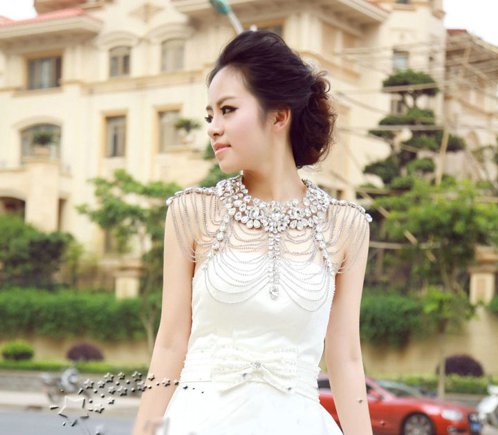 Classic Luxury Water Drop Crystal Wedding Bridal Shoulder Chain Strap Shawl Necklace jewelry