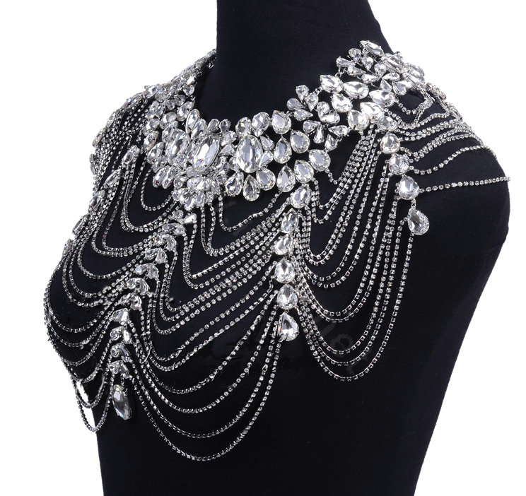 Classic Luxury Water Drop Crystal Wedding Bridal Shoulder Chain Strap Shawl Necklace jewelry