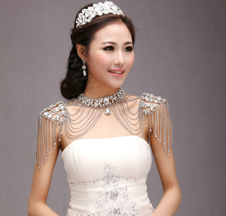 Classic Luxury Water Drop Crystal Zircon Wedding Bridal Shoulder Chain Strap Shawl Necklace jewelry
