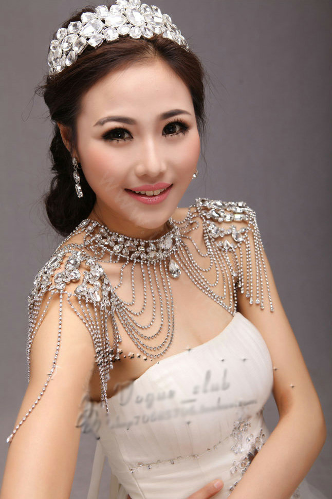 Classic Luxury Water Drop Crystal Zircon Wedding Bridal Shoulder Chain Strap Shawl Necklace jewelry