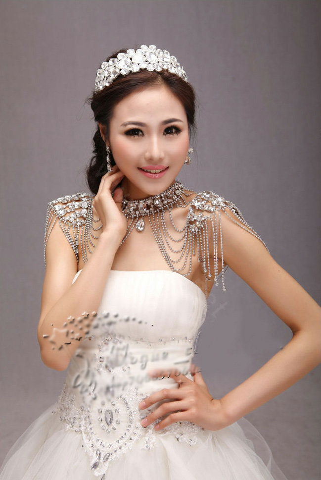 Classic Luxury Water Drop Crystal Zircon Wedding Bridal Shoulder Chain Strap Shawl Necklace jewelry