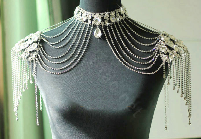 Classic Luxury Water Drop Crystal Zircon Wedding Bridal Shoulder Chain Strap Shawl Necklace jewelry